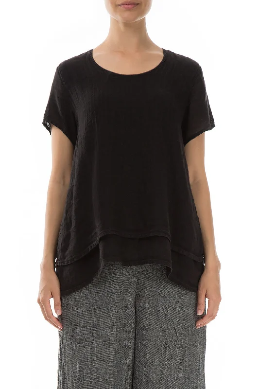 Evergreen Layered Black Linen Blouse Pastel Color Blouse