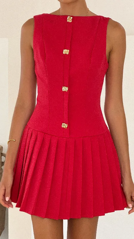 Vesperus Mini Dress - Red Chic Mini Dress with V-Neck
