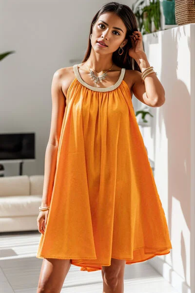 Round Neck Sleeveless Mini Dress Casual V-Neck Mini Dress