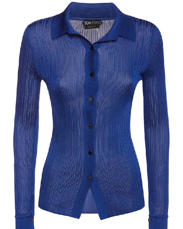 Tom Ford Womens Button up Blouse In Blue Smart Casual Blouse