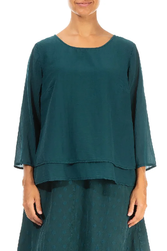 Layered Emerald Silk Cotton Blouse Sleeveless Chiffon Blouse
