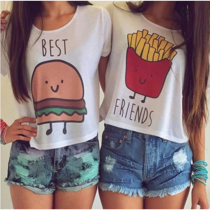 Women Fashion Casual O Neck Short Sleeve Printed Ladies T-shirt Hamburg Chips Best Friends Sexy Tops-- Hooded Caped Shawl Collar Women Fashion Casual O Neck Short Sleeve Printed Ladies T-shirt Hamburg Chips Best Friends Sexy Tops-- Hooded Caped Shawl Collar