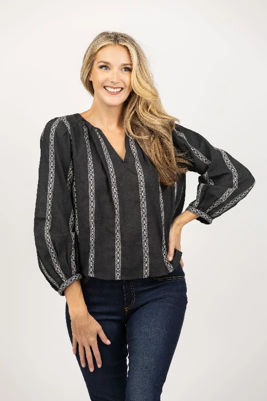 Velvet Raylee Blouse in Vintage Black Feminine Puff Blouse
