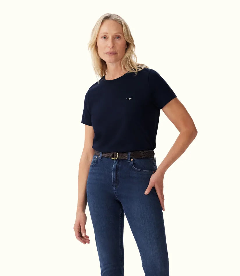 R.M.Williams - Piccadilly T-Shirt - Navy-- Satin Fabric Silk Fabric Chiffon Fabric