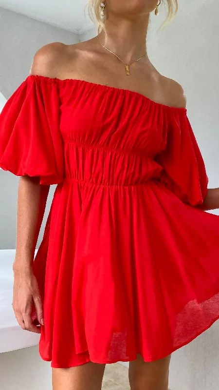 Adi Mini Dress - Red Comfortable Polka Dot Mini Dress