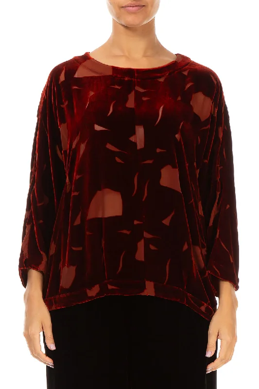 Short Abstract Devoré Brick Silk Velvet Blouse Soft Modal Blouse
