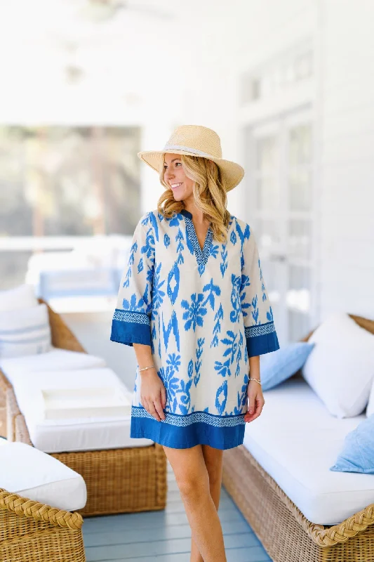 Miller Contrast Floral Print Mini Dress - Blue Multi Trendy Floral Mini Dress