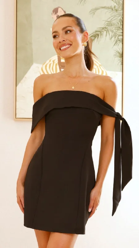 Halen Off Shoulder Mini Dress - Black Elegant Off-Shoulder Dress Mini