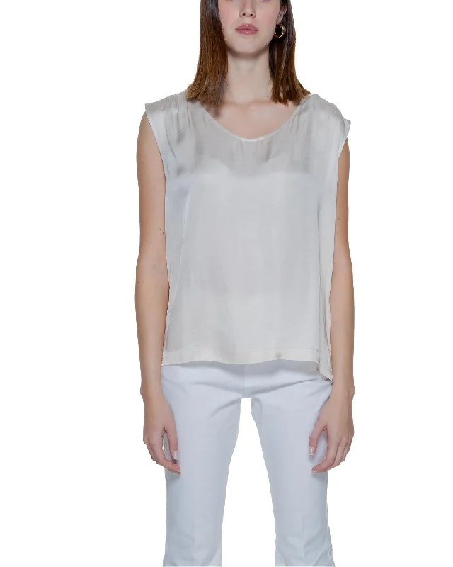 Street One Women's Silk Blouse Top White Casual Round Neck Sleeveless Floral Chiffon Blouse Street One Women's Silk Blouse Top White Casual Round Neck Sleeveless Floral Chiffon Blouse