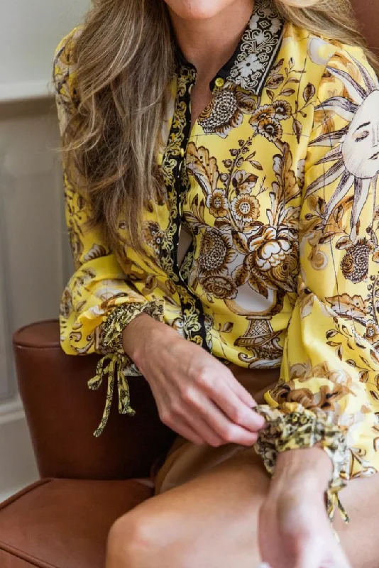 Alice + Olivia Willa Blouse in Lisboa Lemon High Neck Blouse