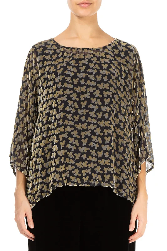 Boxy Devoré Petals Gold Silk Velvet Blouse Feminine Pastel Blouse