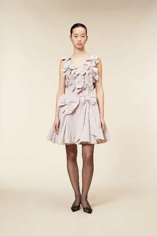 BOW BOUQUET TAFFETA MINI DRESS Cozy Long Sleeve Mini Dress