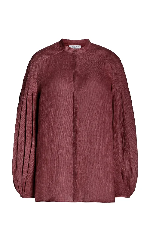 Laetitia Blouse in Deep Bordeaux Linen Elegant Semi-Sheer Blouse