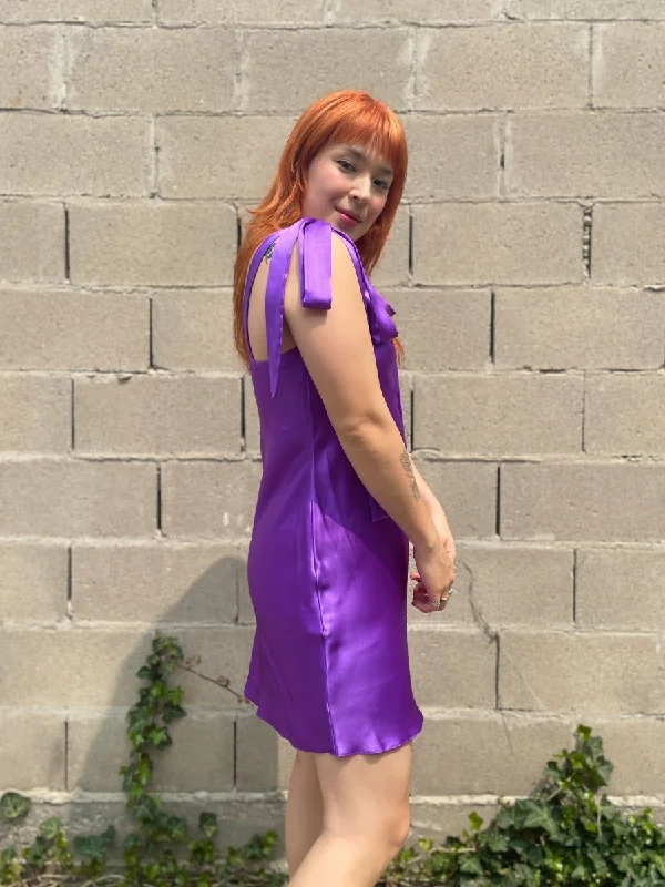 Jacoba Jane Ulyana Silk Satin Mini Dress (Violet) Fashionable Polka Dot Mini Dress