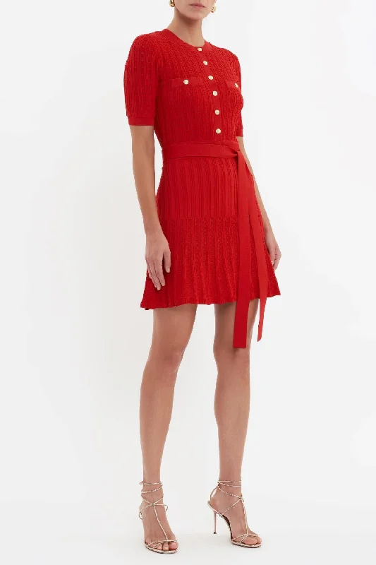 Rebecca Vallance Lucy Knit Mini Dress - Red Cozy Long Sleeve Mini Dress