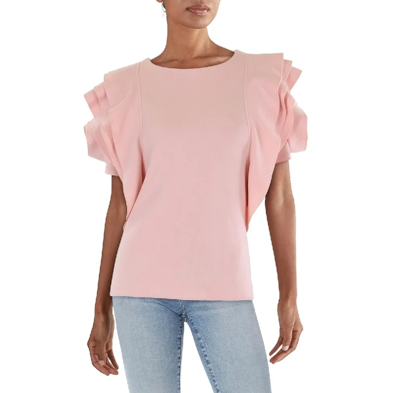 Womens Rosette Ruffled Blouse Silky Draped Blouse