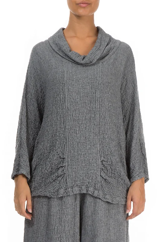 Cowl Neck Grey Wool Blouse Casual Relaxed Blouse