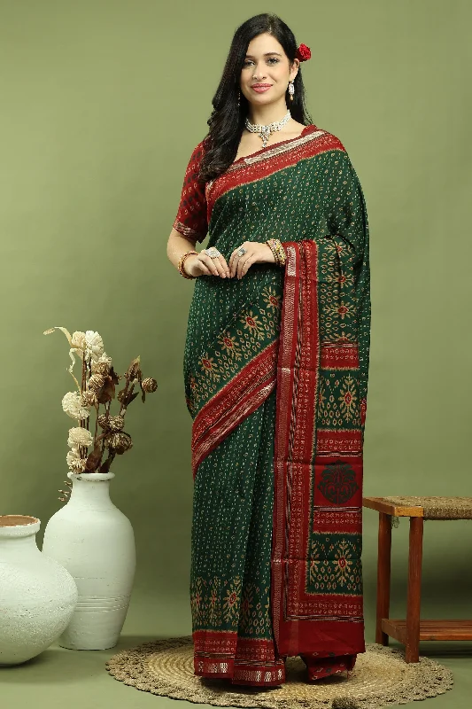 Green Art Silk Festive Saree With Attractive Blouse Lightweight Chiffon Blouse