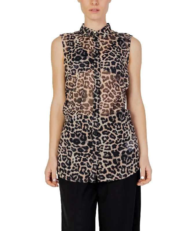 Guess  Women's Leopard Print Sleeveless Blouse Gathered Detail Blouse