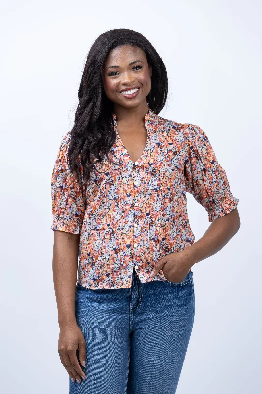Trovata Eliza Blouse in Vino Daisies Balloon Sleeve Blouse