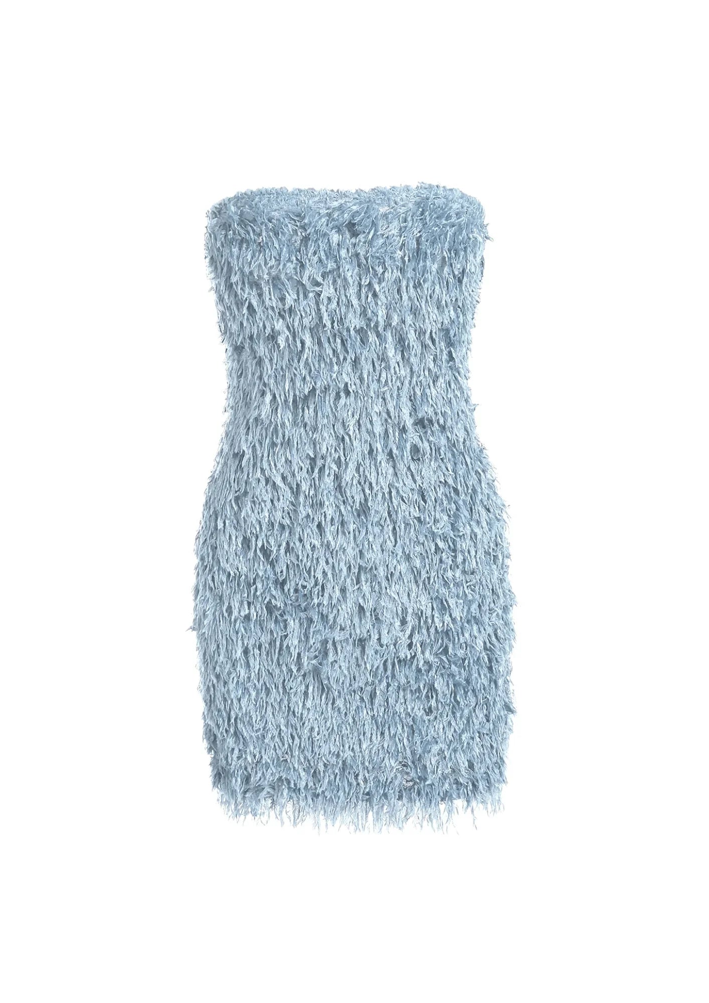BABY BLUE FAUX FEATHER MINI DRESS Elegant Off-Shoulder Dress Mini