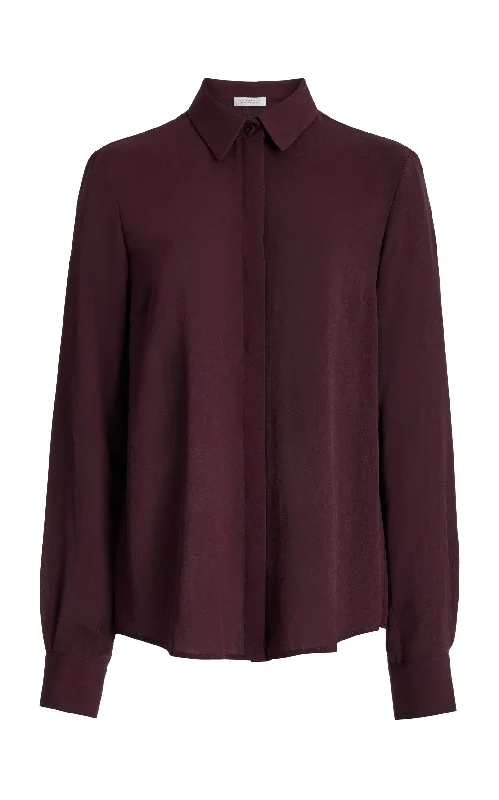 Henri Blouse in Deep Bordeaux Silk Georgette Twill Vintage Lace Blouse