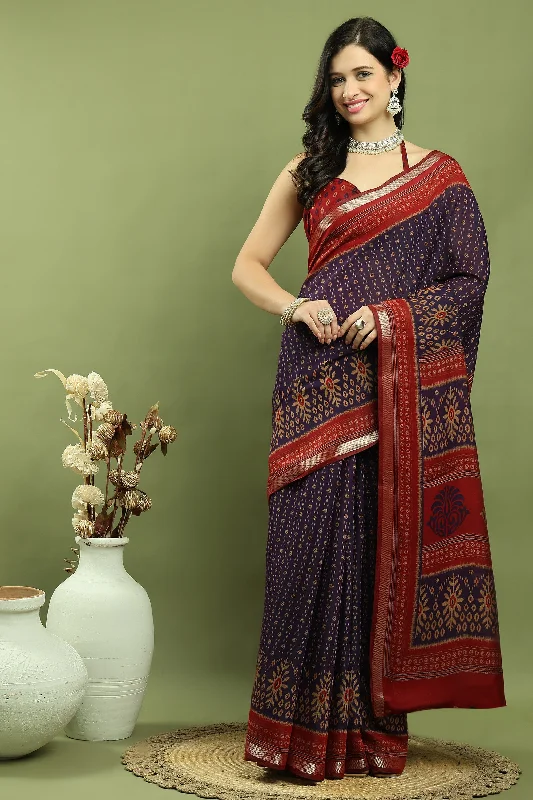 Violet Traditional Art Silk Saree With Beautiful Blouse Vintage Lace Blouse