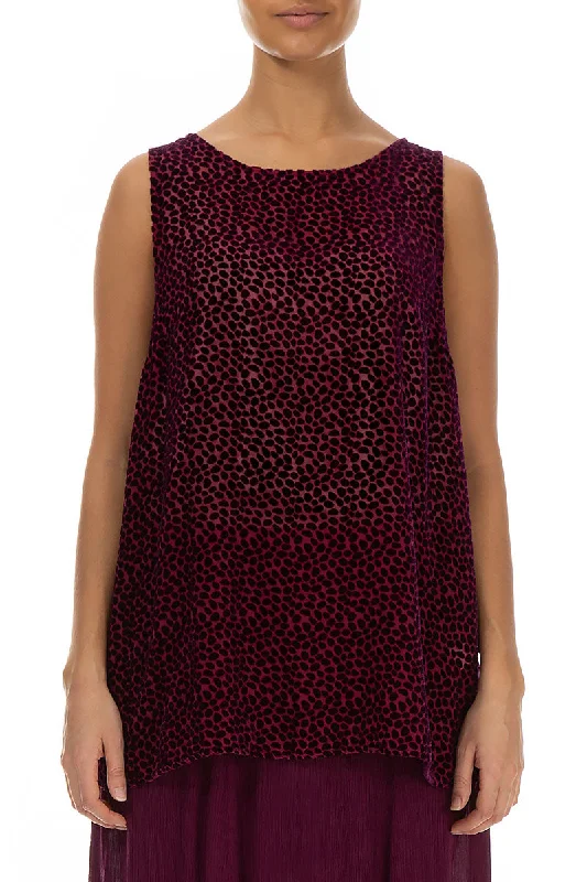 Sleeveless Devoré Dot Magenta Silk Velvet Blouse Floral Print Blouse