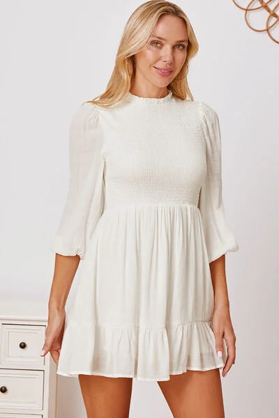 Frill Balloon Sleeve Ruffle Hem Mini Dress Fashionable Denim Mini Dress