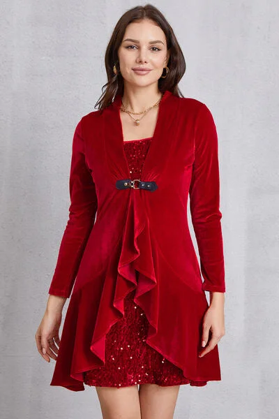 Sequin Ruffle Hem Long Sleeve Mini Dress Modern Satin Mini Dress