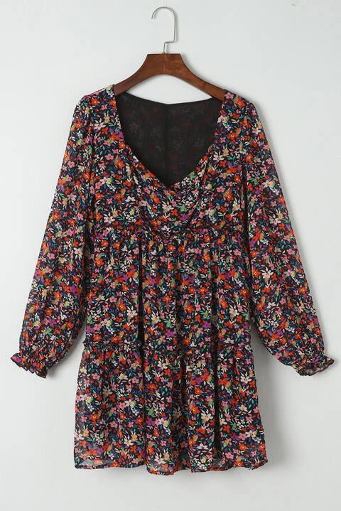 Floral Long Sleeve Mini Dress Cozy T-Shirt Mini Dress