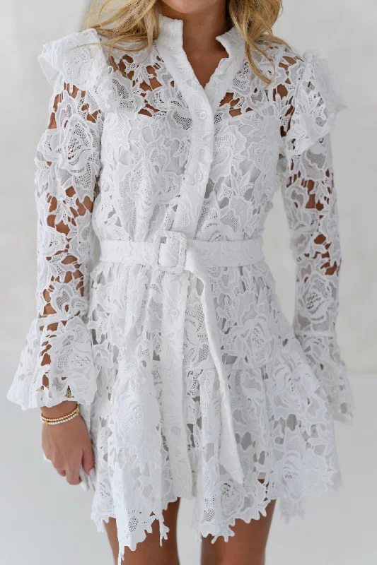 Layla Lace Mini Dress - White Cozy Long Sleeve Mini Dress