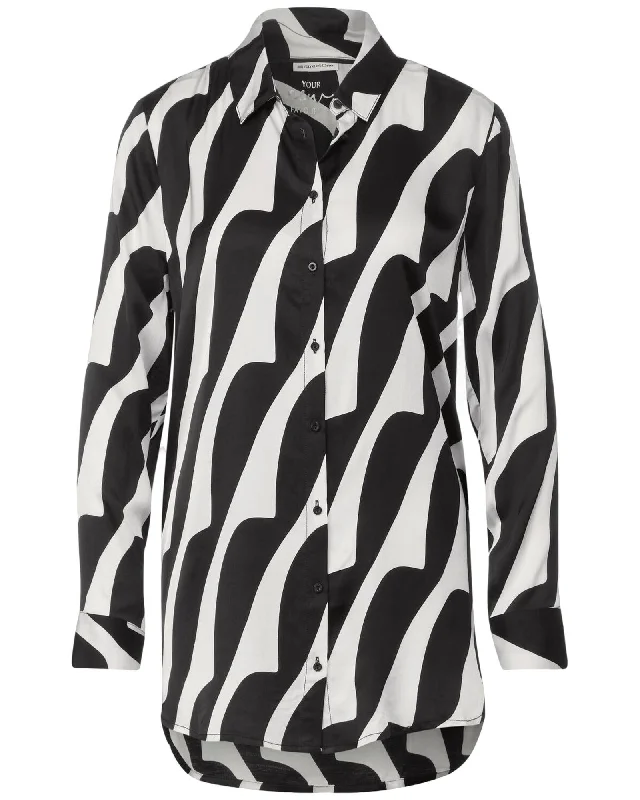 Street One  Women's Black and White Zebra Stripe Print Blouse Modern Work Blouse