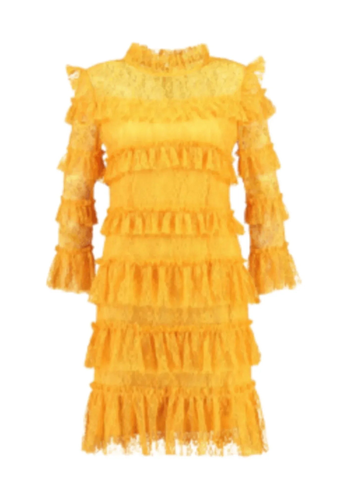 YELLOW MINI DRESS WITH RUFFLES Stylish Ribbed Mini Dress
