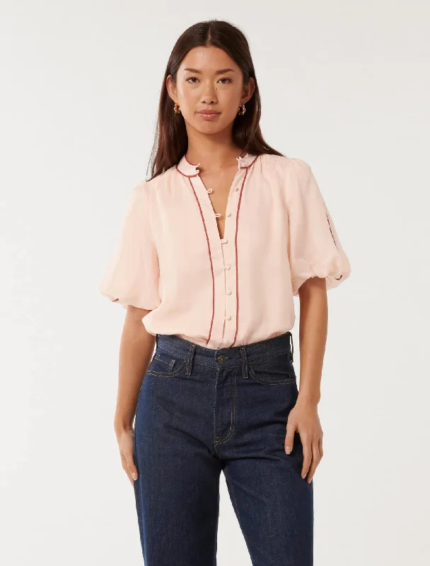 Perry Piping Blouse Sheer Sleeve Blouse