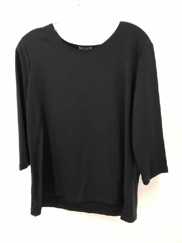 Pre-Owned A'nue Ligne Black Size 1 3/4 Sleeve T-shirt-- Real Fur Shearling Chenille