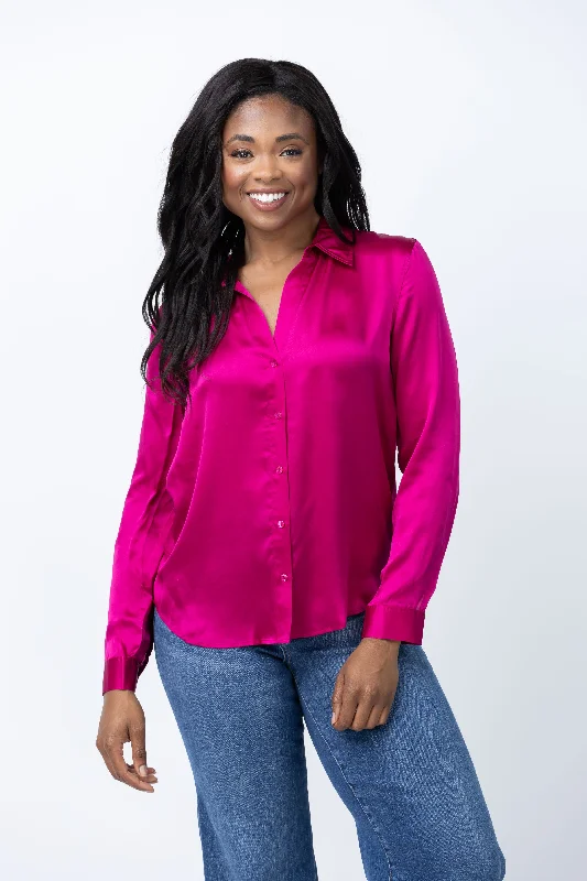 L'Agence Tyler Long Sleeve Blouse in Ruby Casual Stripe Blouse