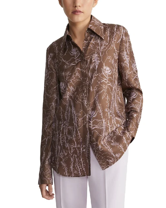 Lafayette 148 New York Point Collar Silk Blouse High Neck Blouse
