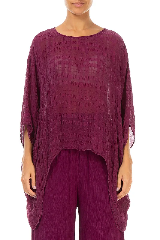 Magenta Textured Kaftan Silk Blouse Vintage Polka Blouse