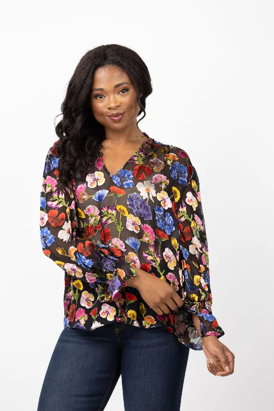 Alice & Olivia Onica Blouse in Timeless Blossom Semi-Sheer Blouse