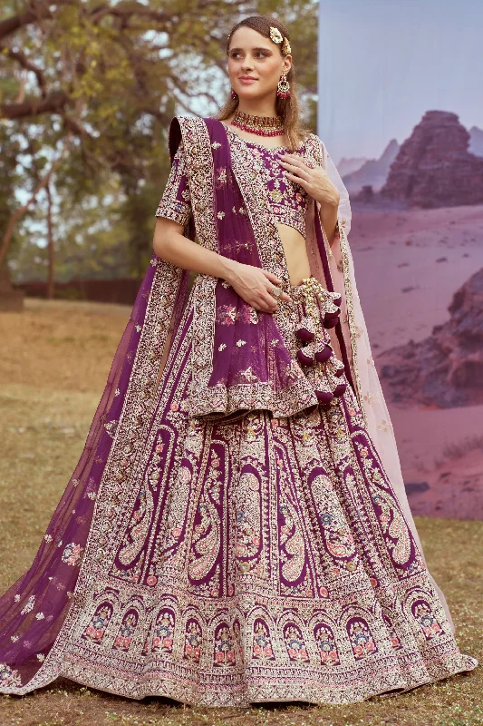 Purple Embroidered Designer Lehenga Choli With Blouse Wrap Front Blouse