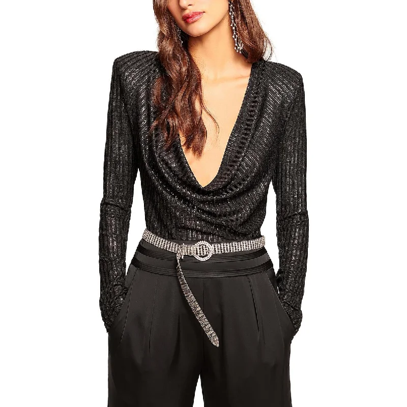 Carolina Womens Metallic Cowl Neck Blouse Wrap Front Blouse