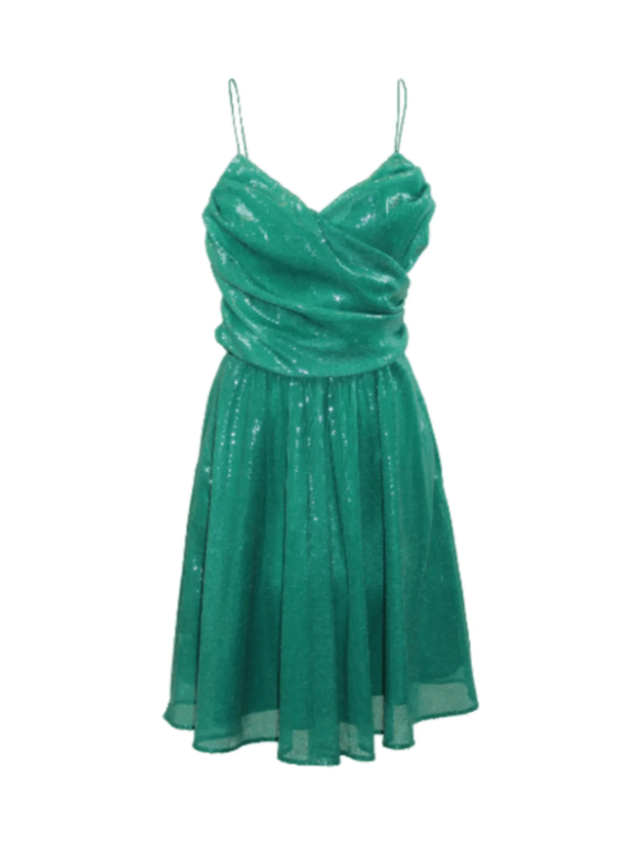 DARK GREEN SEQUINED MINI DRESS Stylish Ruffle Mini Dress