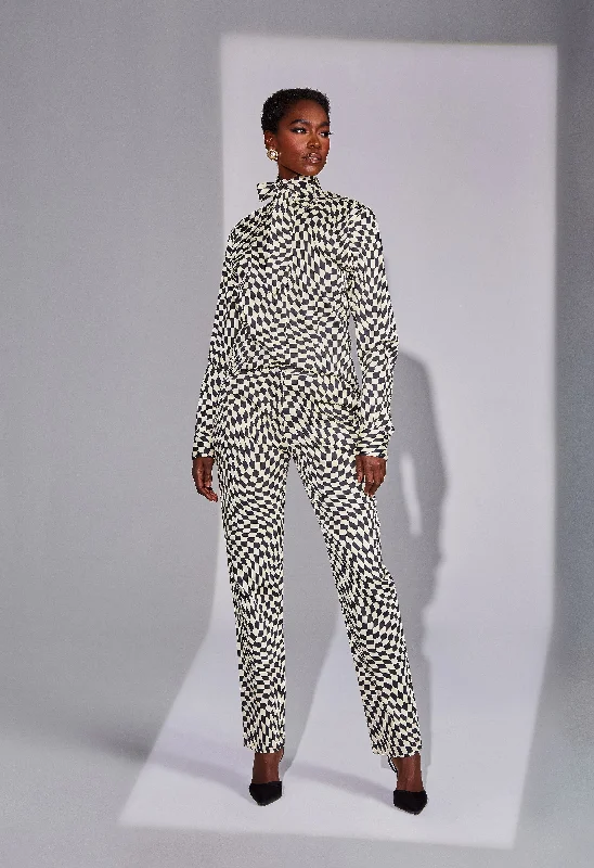Optical Illusion Shirt with tie-- Graphic Embroidered Appliqued
