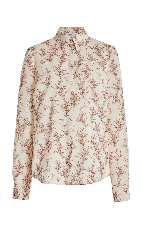 Henri Blouse in Ivory Multi Wool Classic Minimalist Blouse