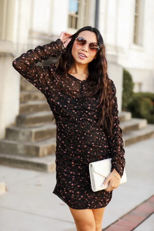 FINAL SALE - Oh So Lovely Black Floral Ruched Mini Dress Comfortable One-Shoulder Mini Dress FINAL SALE - Oh So Lovely Black Floral Ruched Mini Dress Comfortable One-Shoulder Mini Dress