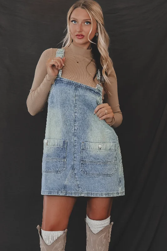 DEAL The Day Is Today Denim Overall Mini Dress Classic Black Mini Dress