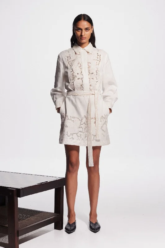 Alemais Pegasus Embroidered Mini Dress - Ivory Comfortable Fit-and-Flare Mini Dress