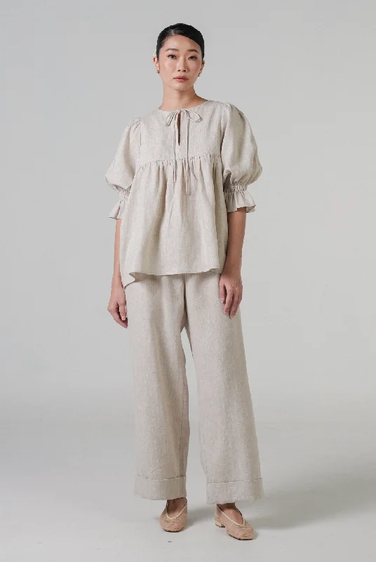 Holiday Linen Blouse in Dune Chic Wrap Blouse