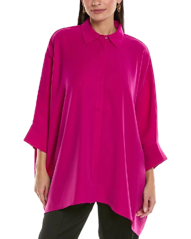 St. John Draped Blouse Satin Long Blouse